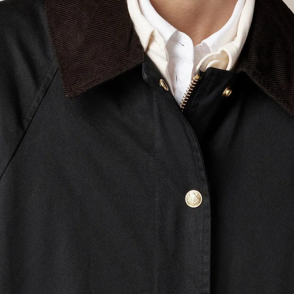 J. Crew Long Barn Jacket in Waxed Cotton Twill Solid Black Size XXS NWT - Picture 6 of 13